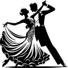 Graceful Dance: The captivating silhouette of a couple gracefully moves in an elegant dance, showcasing the beauty of rhythm and the connection between partners.