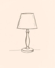Sketch of vintage bedside lamp with shade for interior design concepts