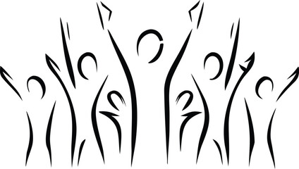 Stylized figures celebrating with raised arms celebration people
