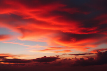 Fototapeta premium Dramatic Sunset Fiery Red Sky Cloudscape Nature Beauty Landscape