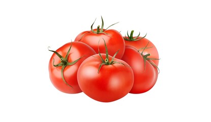 Fresh Red Tomatoes With Clipping Path Isolated on White Background. Organic Tomato Vegetable, Summer, Salad, Vitamins, Closeup, Top View, Delicious, Tasty, Antioxidant, Ripe, Vegetarian, Meal