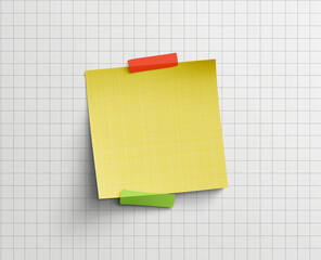 Blank squared paper sheet clipped with metal binder against white background in minimalist office stationery flat lay

