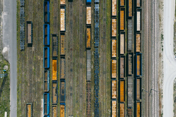 Aerial View of Abandoned Railway Freight Cars