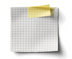 Blank squared paper sheet clipped with metal binder against white background in minimalist office stationery flat lay

