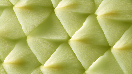 Close-up view of textured green melon skin, showcasing intricate geometric patterns and natural light reflections, emphasizing the beauty of organic design and nature's artistry