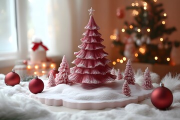 Obraz premium Festive Pink Christmas Tree Decor for Elegant Holiday Ambiance