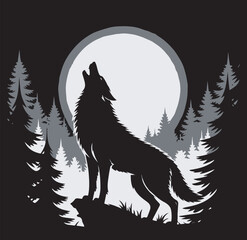 Fox Full moon Silhouette Vector