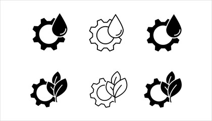 Leaf and gear. Eco industry icon set. concept isolated on white background. Vector illustration
