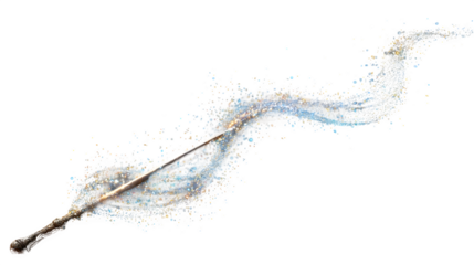 Magical wand with sparkling trail, isolated on transparent background