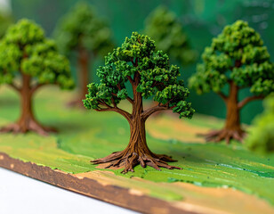 Trees in a lush green landscape nature photography vibrant environment close-up perspective
