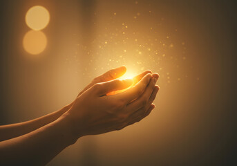 Hands Holding Glowing Light Concept of Hope, Faith, Spirituality, Energy, Blessing, Opportunity, New Beginnings, Magic, and Inspiration.