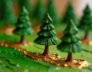 Miniature green trees art display studio photography creative environment close-up view nature concept