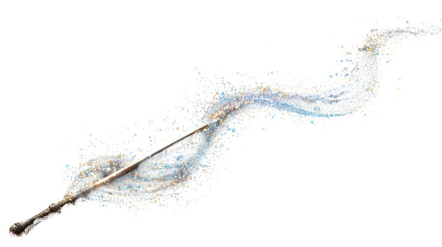 Magical wand with sparkling trail, isolated on transparent background