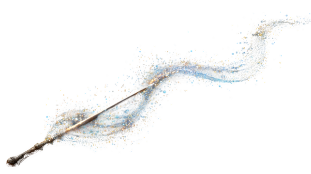 Magical wand with sparkling trail, isolated on transparent background