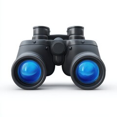 Binoculars with shiny blue lenses on white, potential for travel, scouting, search