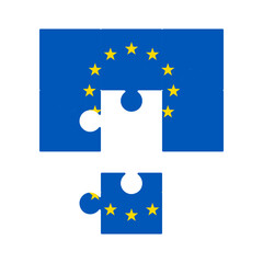 European Union flag  jigsaw puzzle background, 2x3 puzzle template, isolated on white, vector illustration.