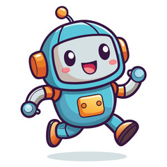 Cute blue robot running