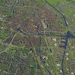 3D illustration of city and urban in Groningen Netherlands