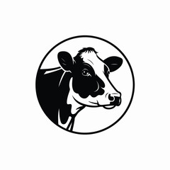 Naklejka premium Black and White Cow Head Inside a Circle cattle animal