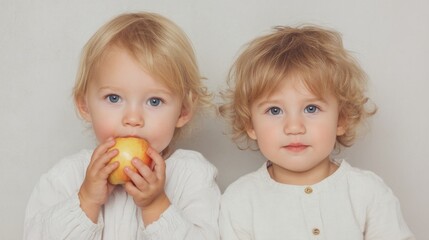 Group portrait of two white Caucasian cute adorable funny children