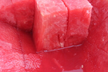 Watermelon background. Close up of fresh watermelon slices. Top view.