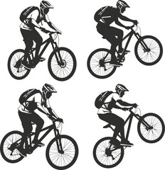 Mountain Bike Riders Silhouettes - Cyclist Collection on Mountain Trails