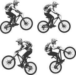 Mountain Bike Riders Silhouettes - Cyclist Collection on Mountain Trails