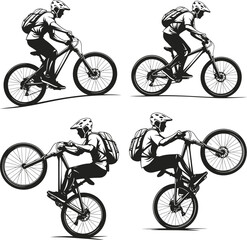 Mountain Bike Riders Silhouettes - Cyclist Collection on Mountain Trails