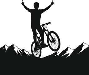 Dynamic Mountain Biker Silhouette - Rider on Mountain Peak Vector