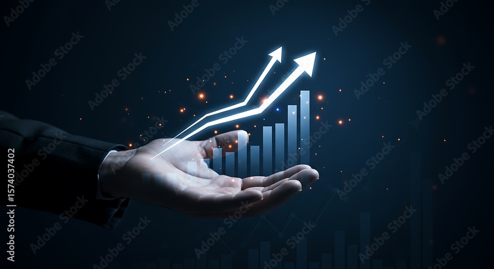 Poster visualizing business growth and financial success through data analysis and strategy
