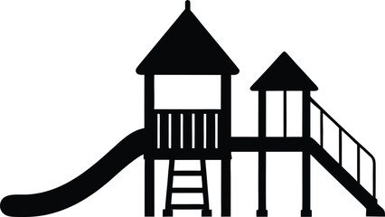kids playground equipment with slide and tower silhouette vector