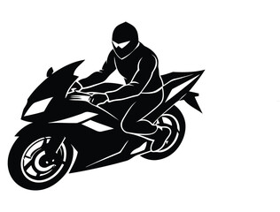 Fototapeta premium Black and White Silhouette of a Rider on a Sport Motorcycle