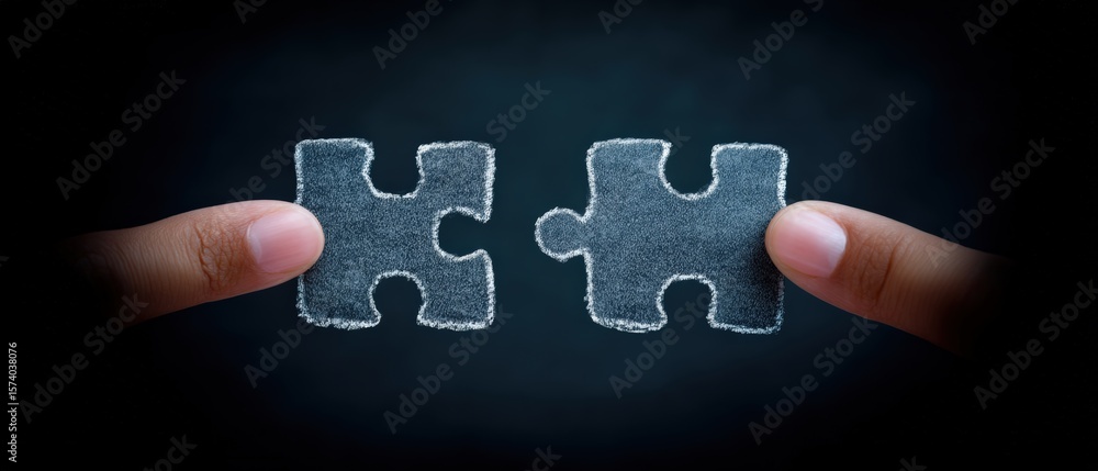 Poster connecting pieces puzzle completion process home office image indoor close-up problem-solving concep