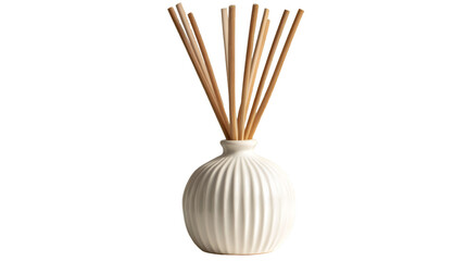 Still life of white vase with reeds on a black background for home decor and aromatherapy purposes