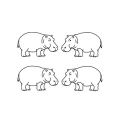 Hippopotamus sketches, a collection of line art illustrations featuring hippos in a simple and clean design style