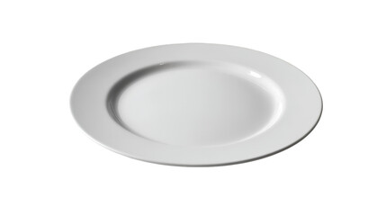 A simple white dinner plate presented on a black background in a studio shot with soft lighting
