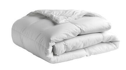 A neatly folded white down comforter on a black background providing a clean and minimalist aesthetic