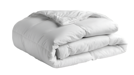 A neatly folded white down comforter on a black background providing a clean and minimalist aesthetic