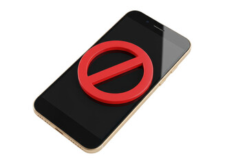 A red prohibition symbol on a smartphone screen isolated on transparent background