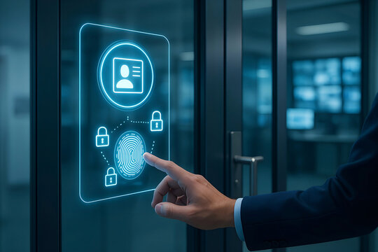 A business person using fingerprint identification for access modern security technology concept smart office authentication
