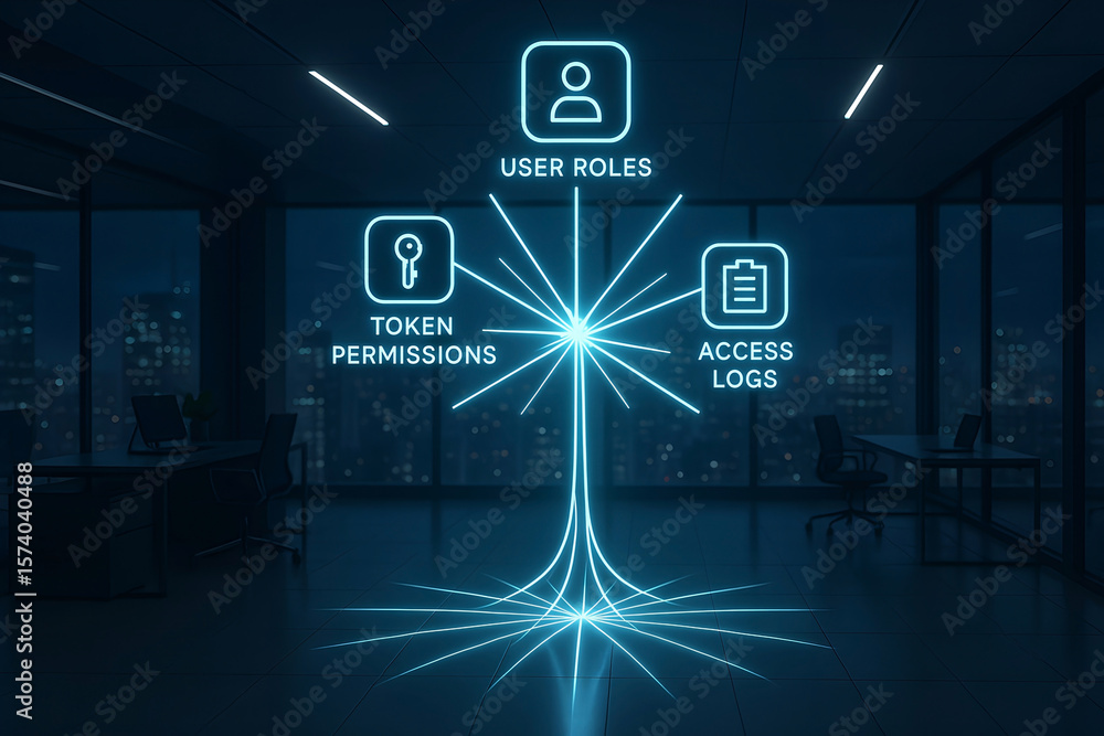 Aufkleber cyber security conceptual illustration displaying user roles token permissions and access logs depic