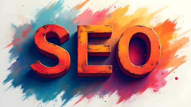 Ultra-realistic big SEO sign letters on brush strokes background featuring dynamic brush strokes and bold typography 47