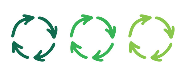 Hand drawn recycle arrow icon Recycling resources symbol Reuse of materials, zero waste, green environment, saving the planet