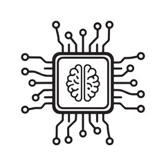 Artificial Intelligence Chip Icon with Brain and Circuit Design