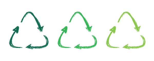 Hand drawn recycle arrow icon Recycling resources symbol Reuse of materials, zero waste, green environment, saving the planet