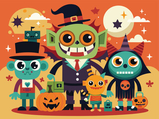 Halloween Pumpkin Head Ghost Skeleton Vector