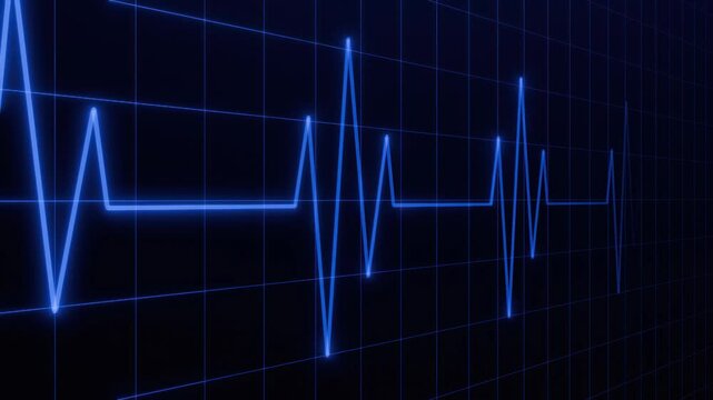 Electrocardiogram blue color ECG, EKG wave curve animetion repeat business economic crisis or risk analysis monitor.
