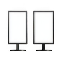 Two blank white display frames on black stands image