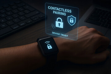 Secure contactless pairing and device trust illustrated with smartwatch technology