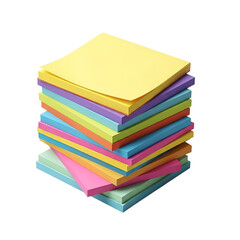 A colorful stack of square sticky notes in various shades isolated on a black background studio shot